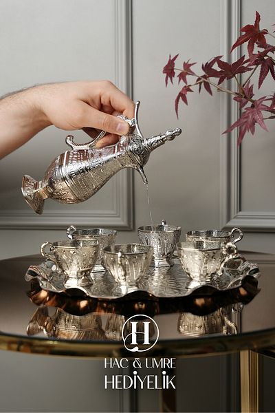 Hac Umre Hediyelik Zemzem Team |   Zemzem Set |   Handmade Silver Zemzem Presentation Set |   Tray, Jug and Glass Set