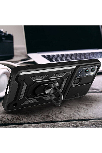 BUTAM BİLİŞİM Infinix Hot 12I Case Magnetic Stand Camera Protection Sliding Vega Cover - Blue