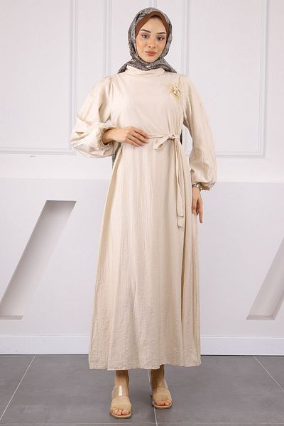İmajButik Μπεζ φόρεμα με μπαλόνι με λουράκι