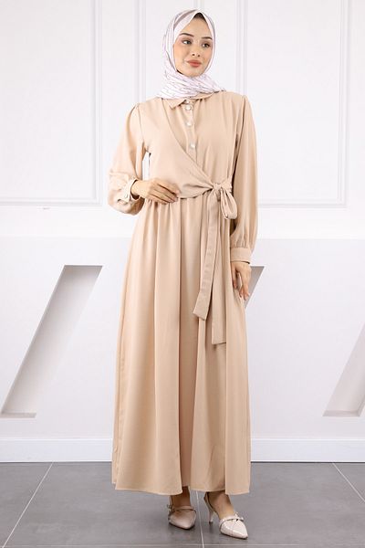 İmajButik Φόρεμα Linda με πλαϊνό δέσιμο βιζόν