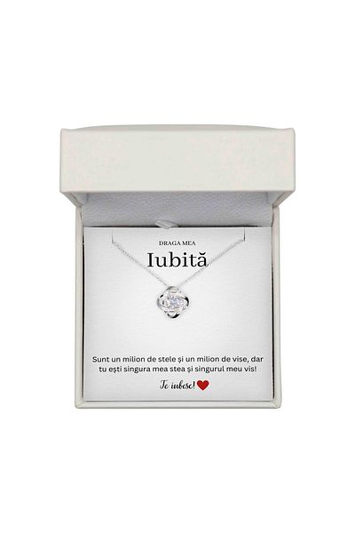 The Jewel Heart Colier Argint 925 Rodiat cu Mesaj pentru Iubită – Cutie LED Cadou