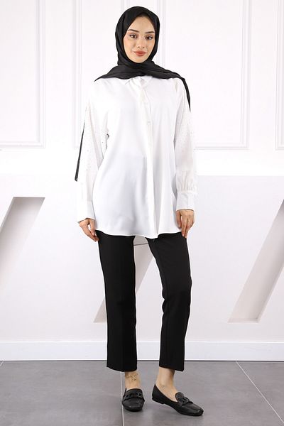 İmajButik Ecru Front Stone Shirt