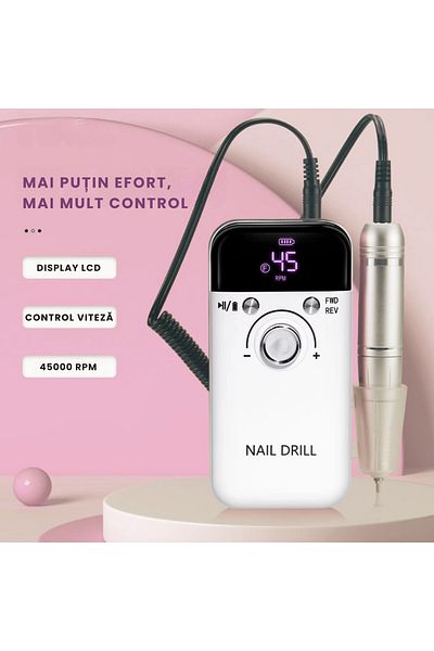 clickzu Pilă electrică de unghii cu viteză reglabilă de 45000 RPM, cu 6 freze și 6 pile
