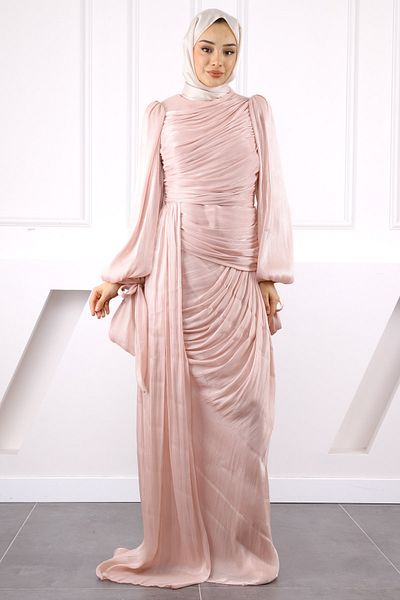 İmajButik Βραδινό φόρεμα σιφόν σε πούδρα