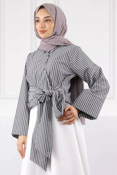 İmajButik Πουκάμισο Anthracite με δεμένη μέση