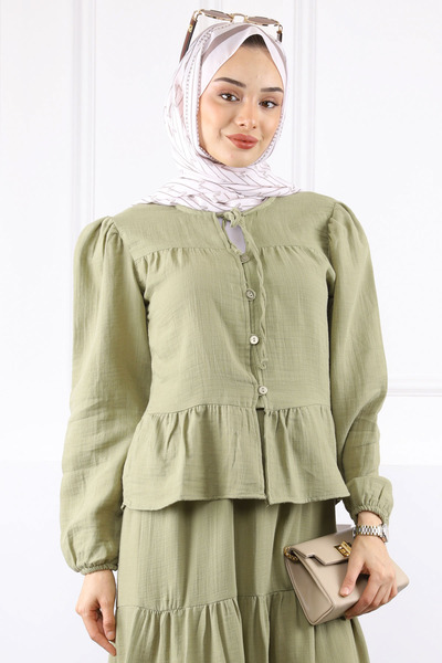 İmajButik Khaki Muslin Shirt Skirt Suit