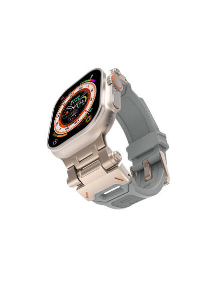 BUTAM BİLİŞİM ساعة 44 ملم KRD-108 سلك سيليكون مع رأس معدني - رمادي نجمي