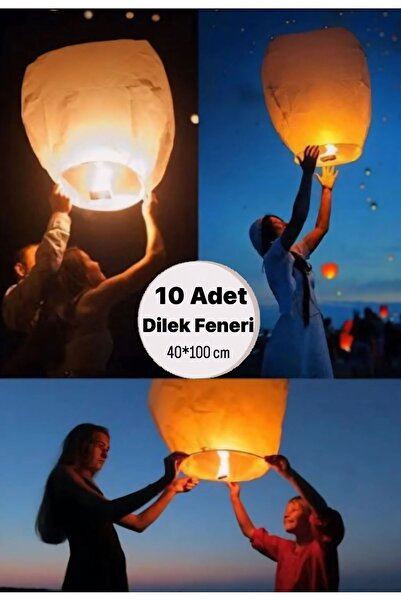 Janva 10 Adet Dilek Feneri/Düğün,Nişan Özel Gün İçin Kolay Açılabilen Mumlu Gece Gökyüzü Uçan Dilek Balonu