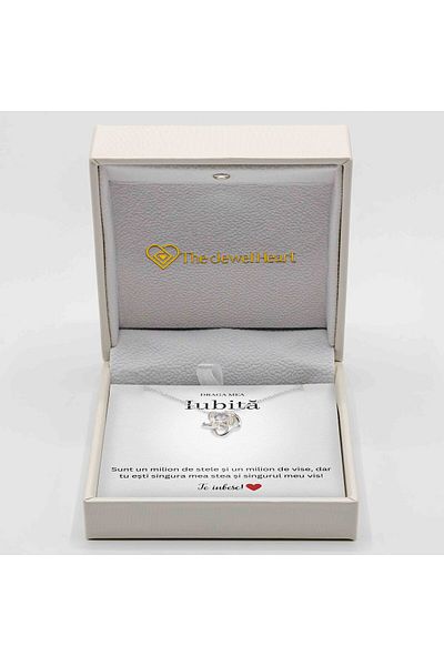 The Jewel Heart Colier Argint 925 Rodiat cu Mesaj pentru Iubită – Cutie LED Cadou
