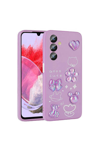 BUTAM BİLİŞİM حافظة جالاكسي M34 5G غطاء سيليكون لامع مع أشكال منقوشة - أرجواني