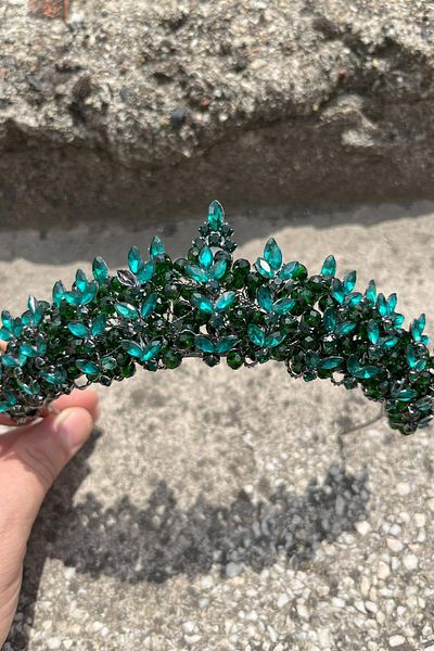 Hobigram Aldonsa Green Bridal Henna Crown Special Occasion Accessory Women's Crown Hair Accessory – Crown, Crystal Stone