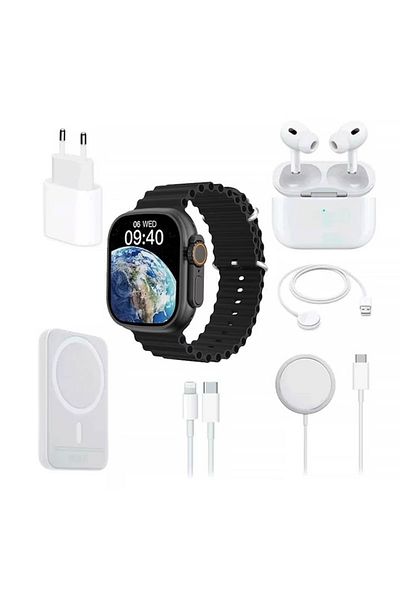 OEM Smartwatch X8, wireless in-ear headphones, charger, cables, external battery, 8 in 1, black