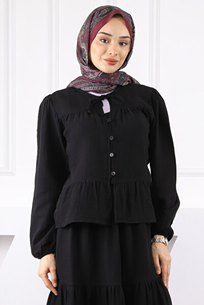 İmajButik Black Muslin Shirt Skirt Suit