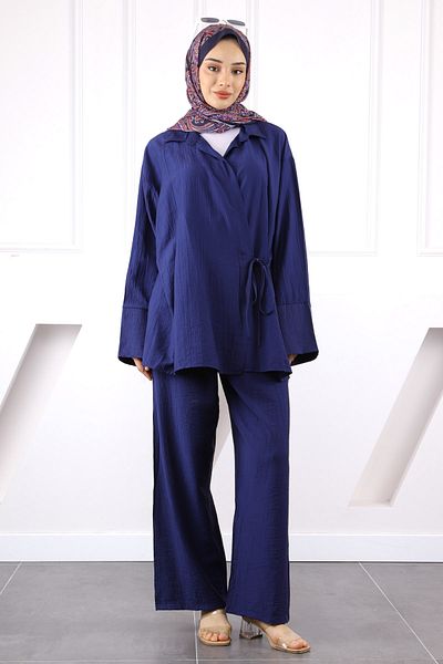 İmajButik Navy Blue Kimono Modal Trouser Suit