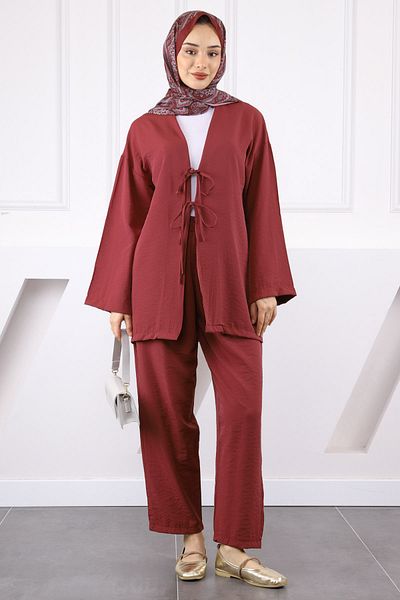 İmajButik Burgundy Kimono Pants Modal Suit