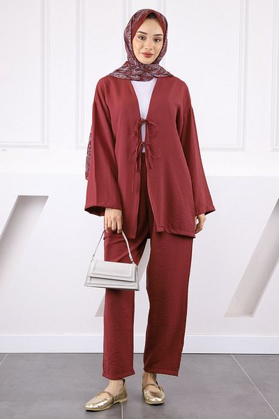 İmajButik Burgundy Kimono Pants Modal Suit
