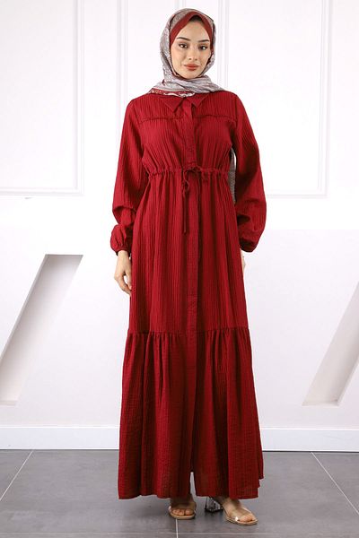 İmajButik Φόρεμα με δαντέλα με μπορντό μέση