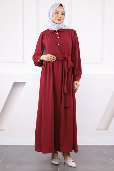 İmajButik Φόρεμα Linda με μπορντό πλαϊνό δέσιμο