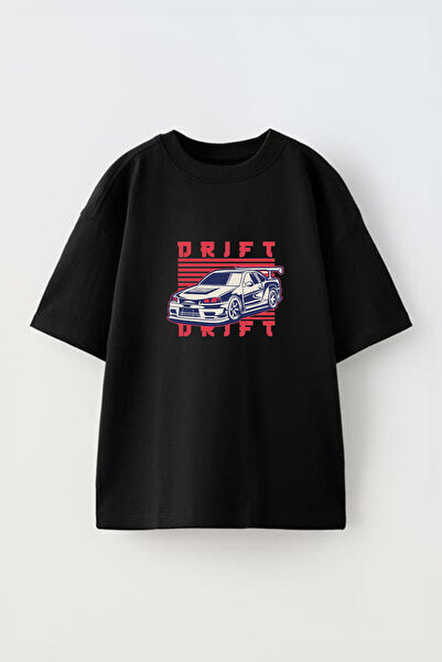 Anetos Tricou Car Drift Front cu imprimeu Cotton Black supradimensionat