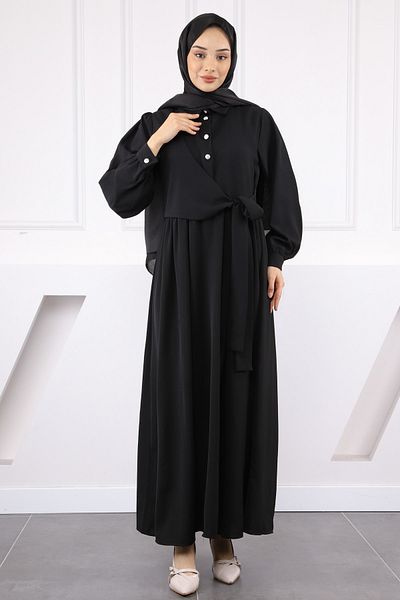 İmajButik Μαύρο φόρεμα Linda με δέσιμο στο πλάι