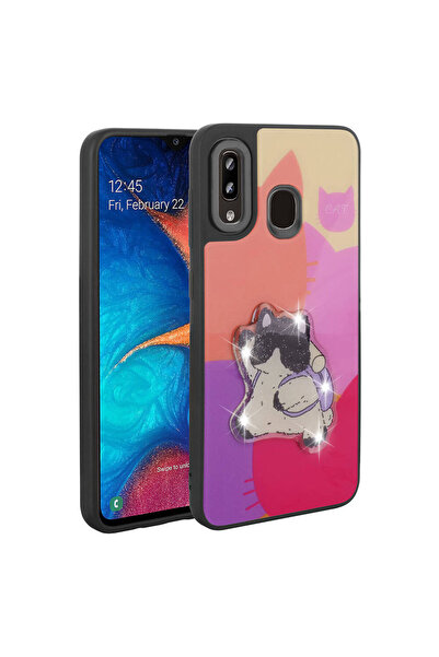 BUTAM BİLİŞİM حافظة هاتف Galaxy A30 من السيليكون مع شكل أيقوني منقوش لامع - أرجواني