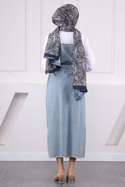 İmajButik Τζιν φόρεμα με μπλε πουκάμισο με γαρνιτούρα και κουμπιά