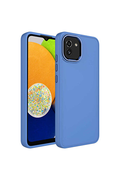 BUTAM BİLİŞİM جراب لهاتف Galaxy A03 مصنوع من السيليكون مع إطار معدني وغطاء لو...