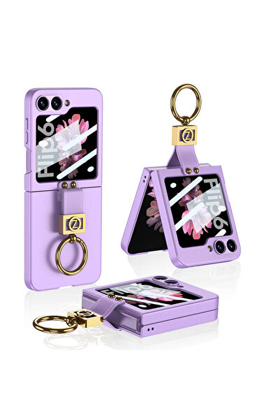 BUTAM BİLİŞİM حافظة جالاكسي Z Flip 6 مع غطاء حلقة على شكل حرف Z - أرجواني