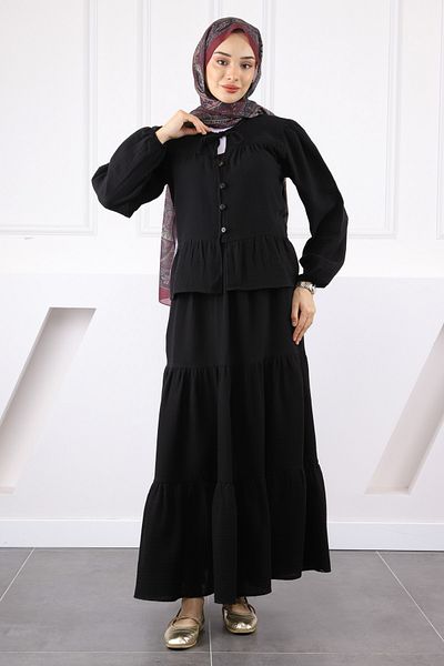 İmajButik Μαύρο Σετ πουκάμισο μουσελίνας με φούστα
