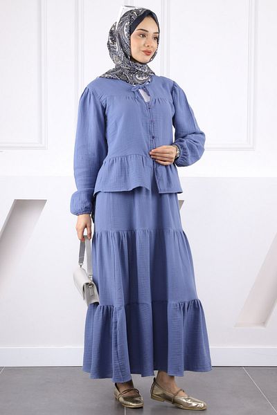 İmajButik Σετ πουκάμισο Indigo Muslin με φούστα