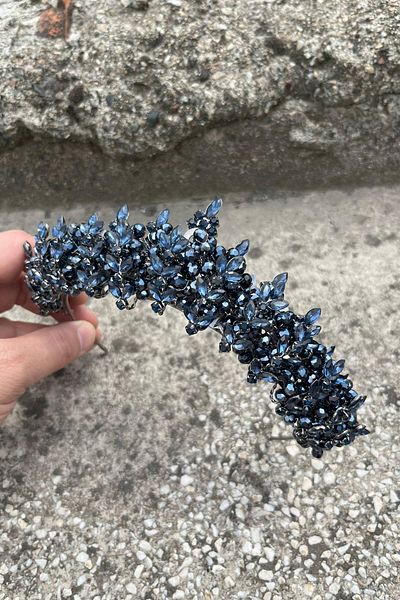 Hobigram Aldonsa Navy Blue Bridal Henna Crown Special Occasion Accessory Women's Crown Hair Accessory – Crown, Crystal Stone