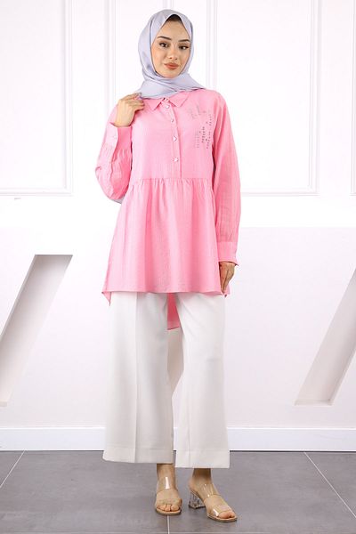 İmajButik Pink Stone Detailed Tunic
