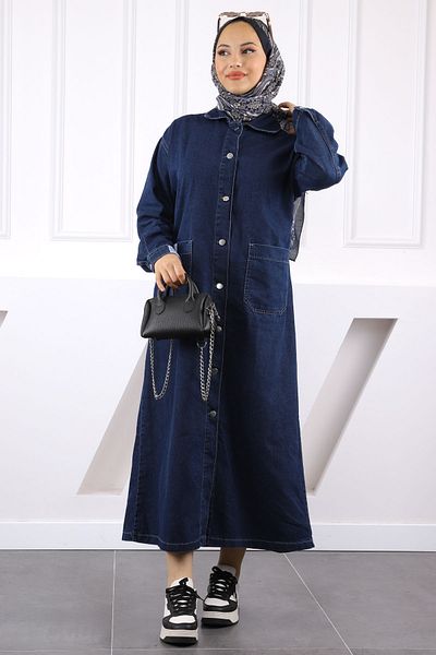 İmajButik Καπέλο τζιν με κουμπιά με τσέπη Navy Blue