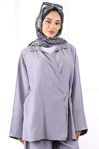 İmajButik Gray Kimono Modal Trouser Suit