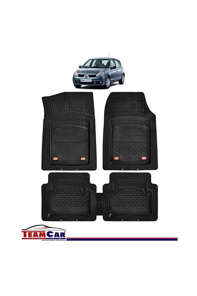 TEAMCAR ® Car Mats Tray Type Compatible Renault Clio II (1998-2005) Black Durable Material