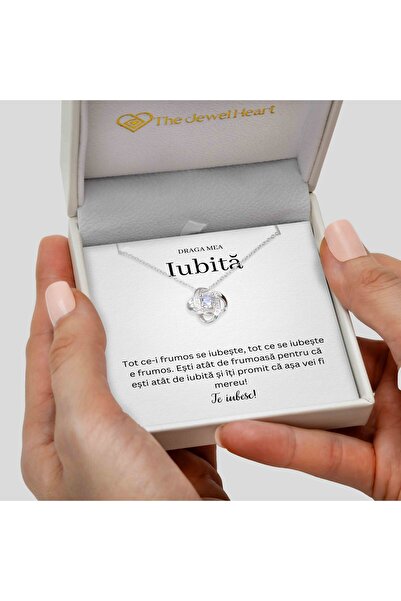 The Jewel Heart Colier pentru Iubită din Argint 925 Rodiat – Mesaj Romantic, Cutie Luminoasă