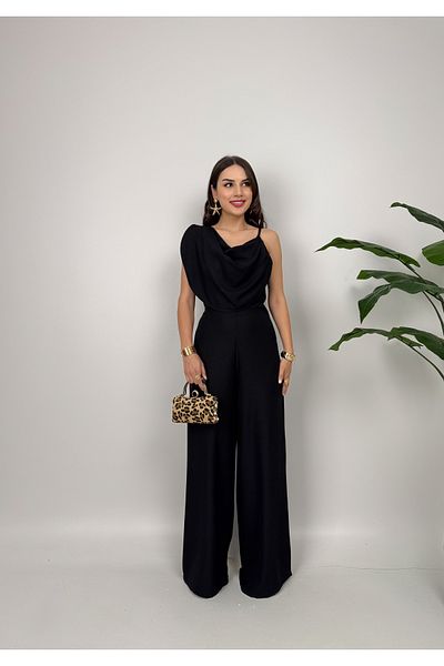 GİZONLY Women's Yellow One Shoulder Draped Stylish Jumpsuit