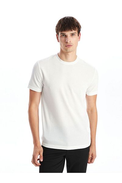 LC Waikiki Southblue Crew Neck Short Sleeve Men's Textured T-Shirt
