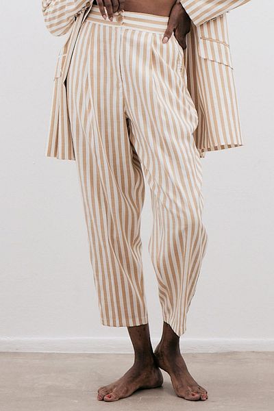 Betül Nayir Striped Trousers -Camel