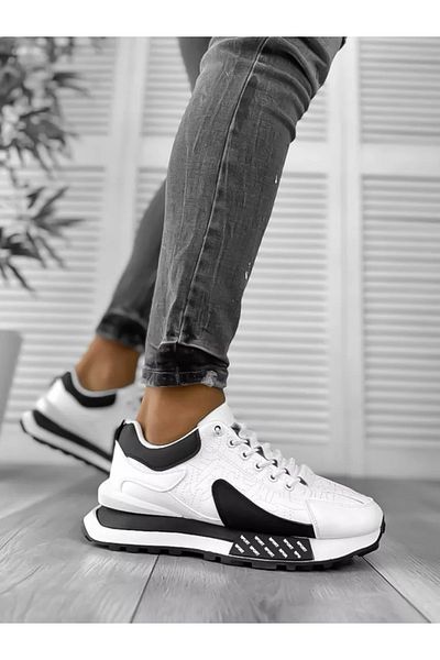 dehaine Men's casual sneakers, white, with print, A100