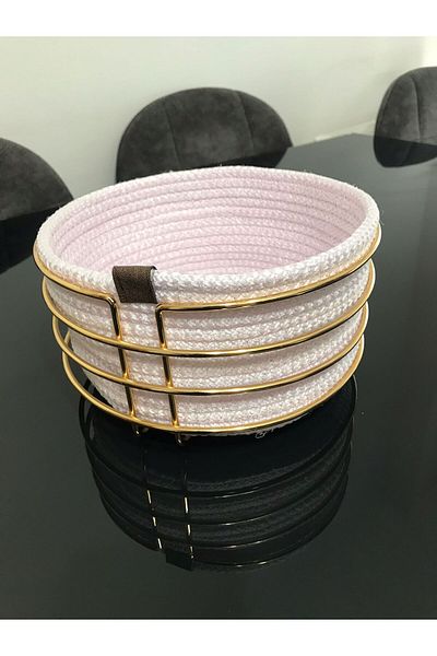 Farklıevim Round Bread Basket Stylish, Bread Basket Macrame-Gold Metal Stainless