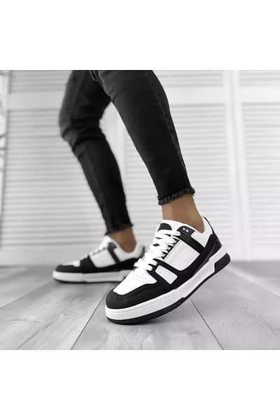 dehaine Adidasi pentru barbati, casual, alb cu model negru, 071