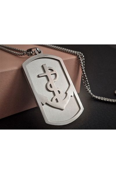 voyageaccessory Stainless Steel Imprint Model Double Product Sailor Rudder Anchor Necklace / 60 cm Chain