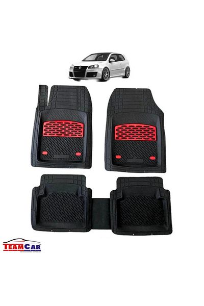 TEAMCAR Car Mats Compatible with Volkswagen Golf 5 TEAMCAR® Black Tray Type, Front-Rear Set Deep Black