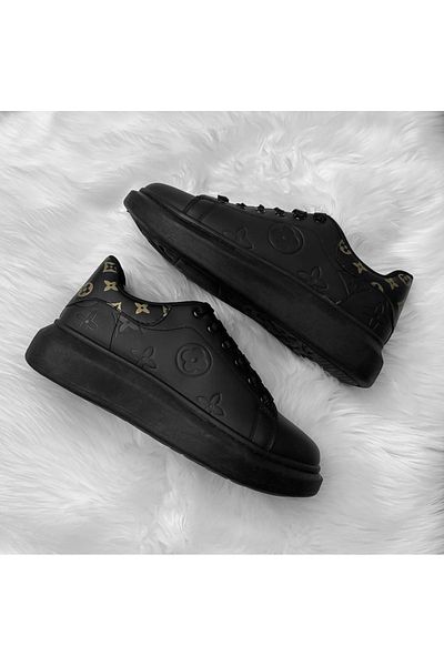 dehaine Adidasi pentru barbati, casual, cu imprimeu, negru cu imprimeu auriu, 55771