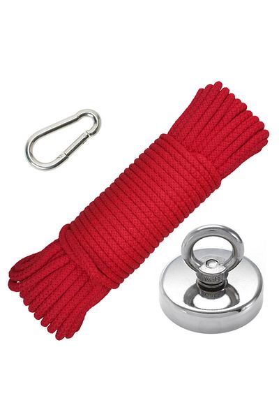 OEM Neodymium fishing magnet set D 75 mm 160 kg force strong fishing rope 20 m 6 mm carabiner