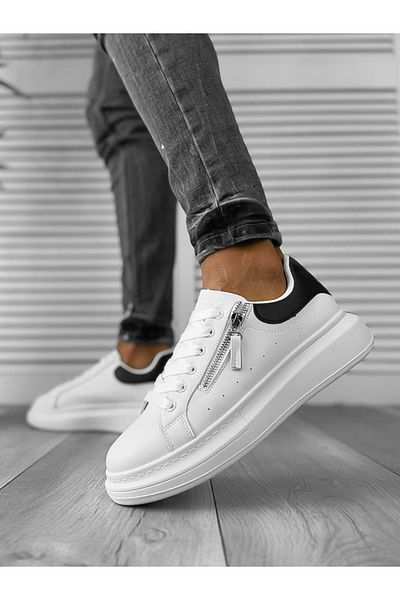 dehaine Men's casual sneakers with decorative zipper, black and white, K05