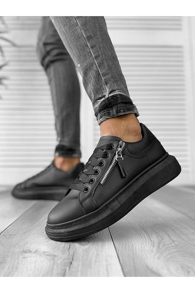 dehaine Adidasi pentru barbati, casual, cu fermoar decorativ, negru, K05