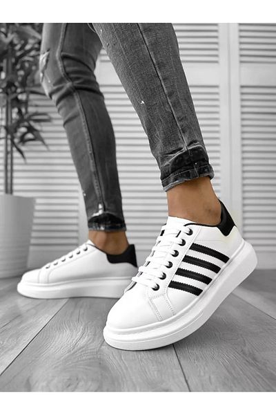 dehaine Men's casual sneakers, white with black stripes, 6622