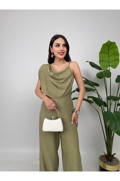 GİZONLY Women's Yellow One Shoulder Draped Stylish Jumpsuit